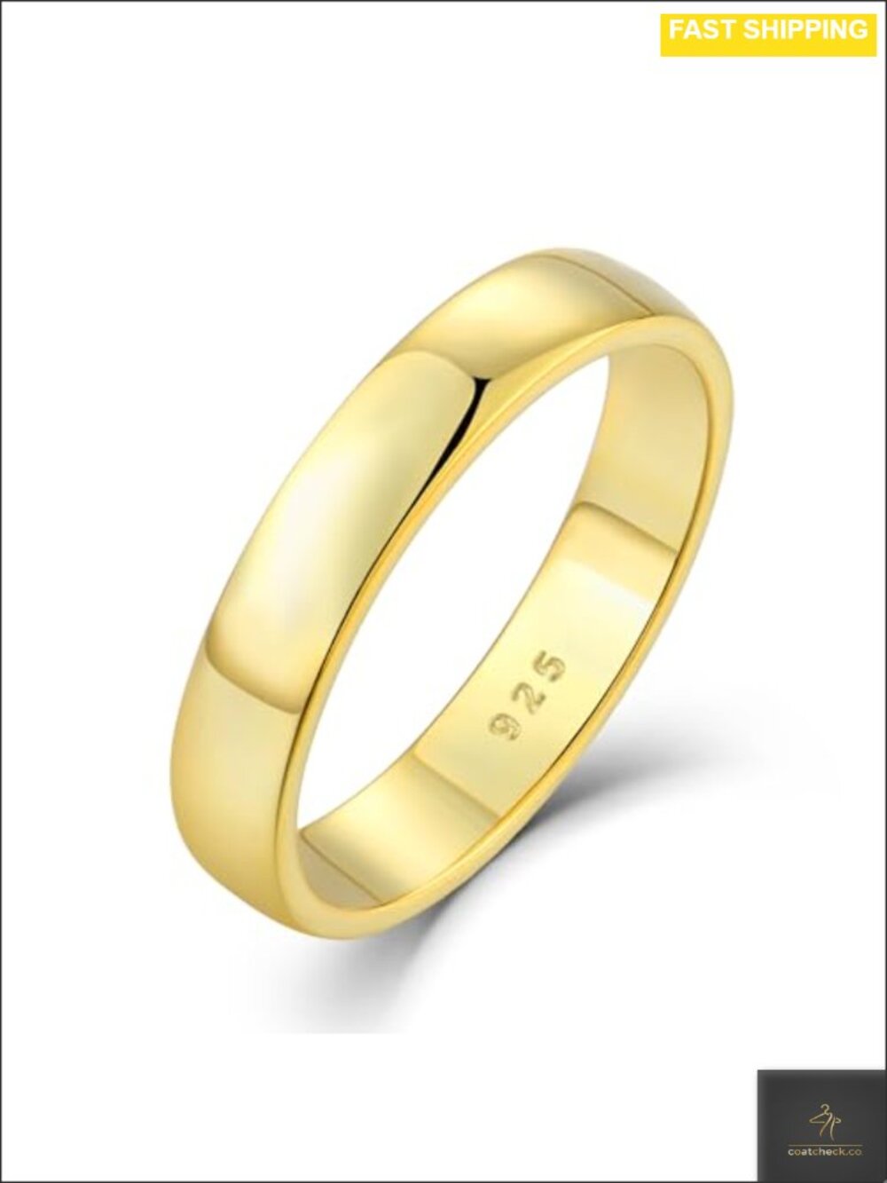 925 Sterling Silver 14K Gold Plated Wedding Band Ring Comfort Fit 4mm